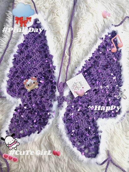 Handmade Crochet Sequins Butterfly Crop Top
