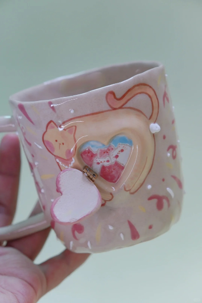 Handmade Cute Cat's Heart Ceramic Cup