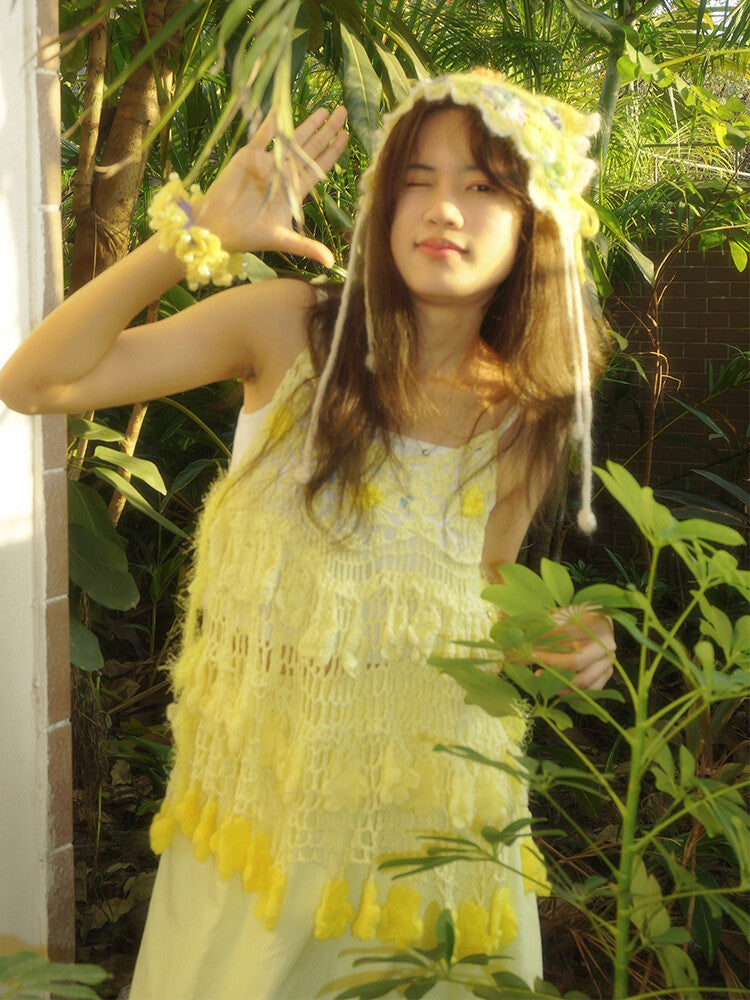 Handmade Fruit Series Yellow Cake Crochet Top