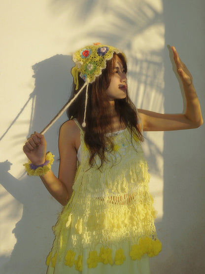 Handmade Fruit Series Yellow Cake Crochet Top