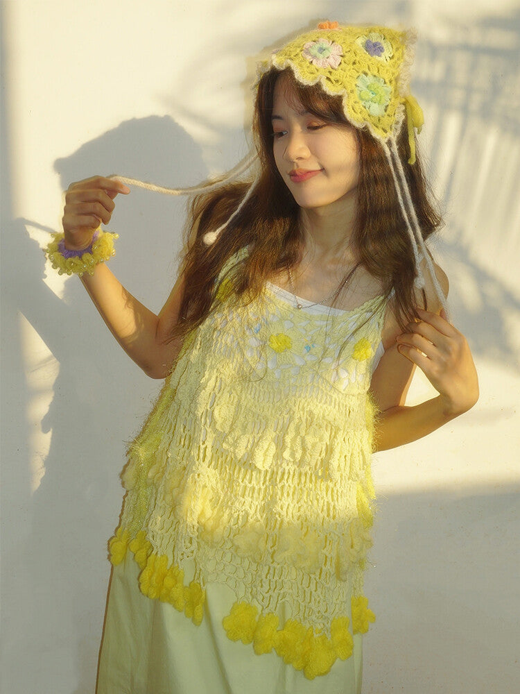 Handmade Fruit Series Yellow Cake Crochet Top