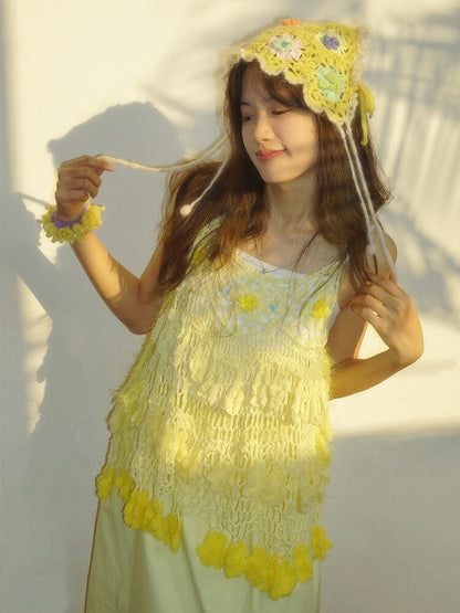 Handmade Fruit Series Yellow Cake Crochet Top