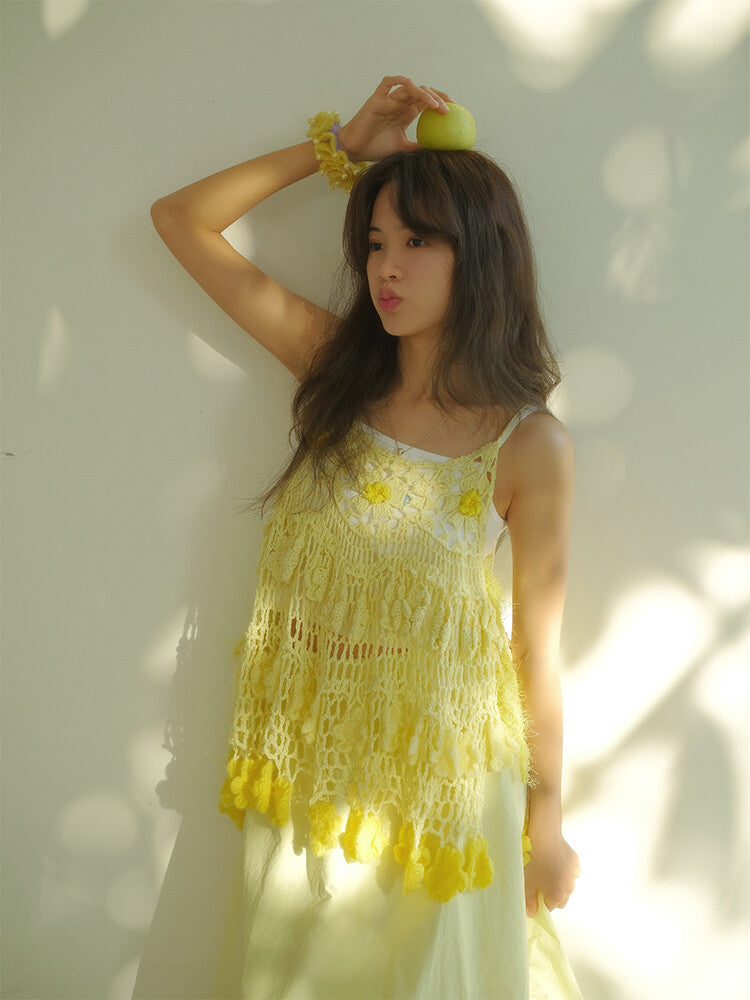 Handmade Fruit Series Yellow Cake Crochet Top