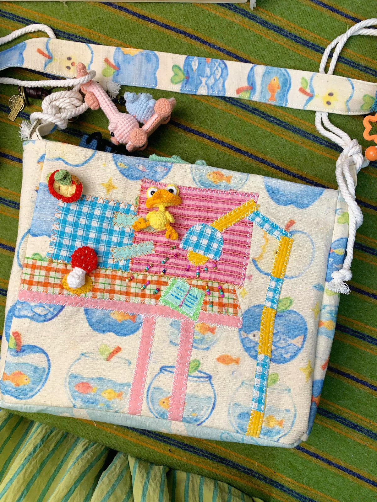 Handmade Kitten's Holiday Fabric Bag