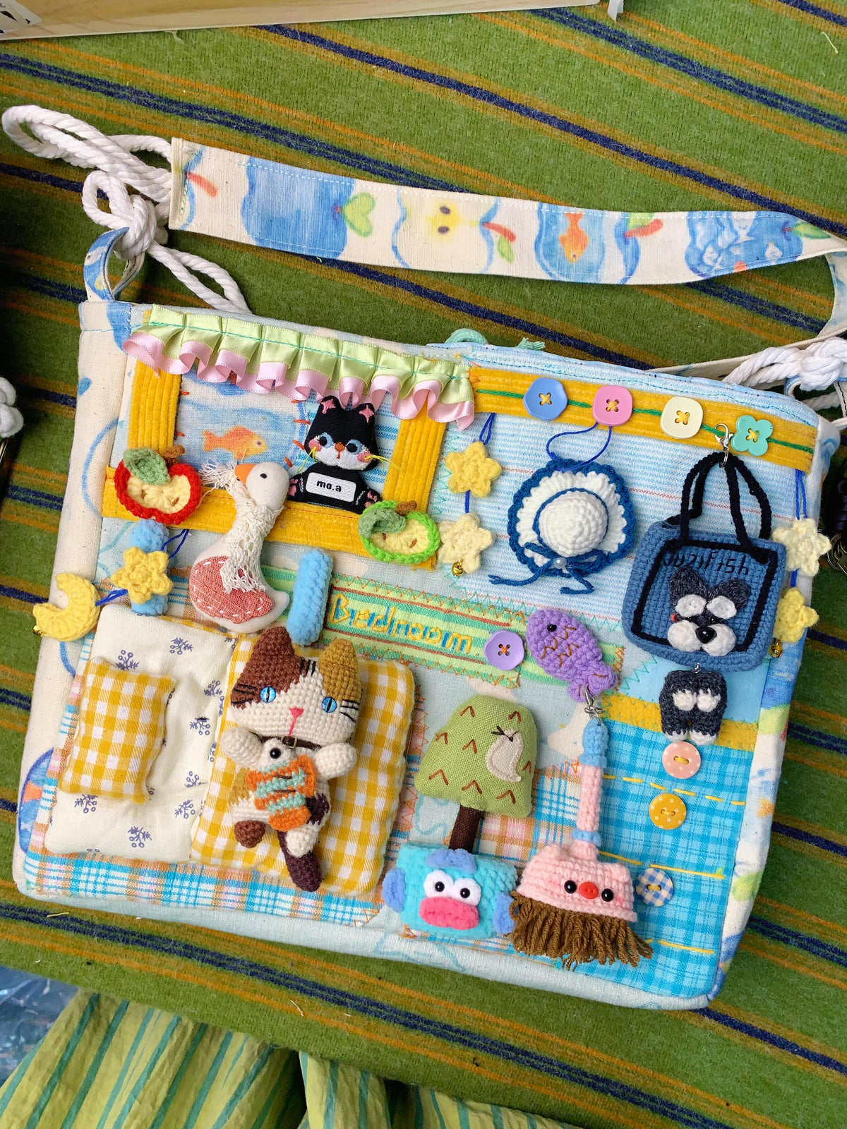 Handmade Kitten's Holiday Fabric Bag