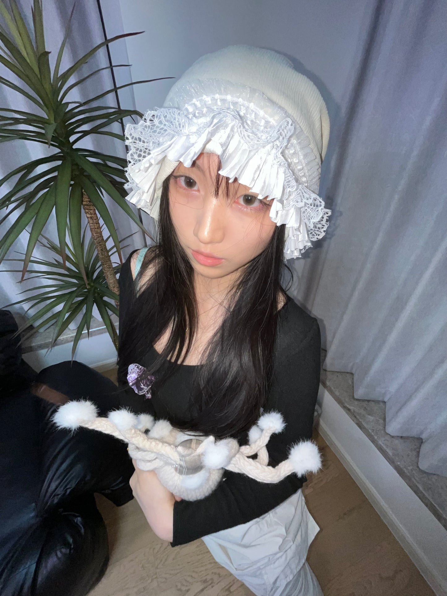 Handmade Lace Ruffle Beanie