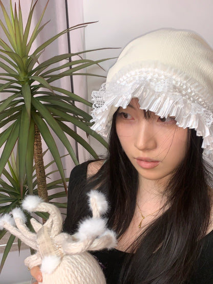 Handmade Lace Ruffle Beanie