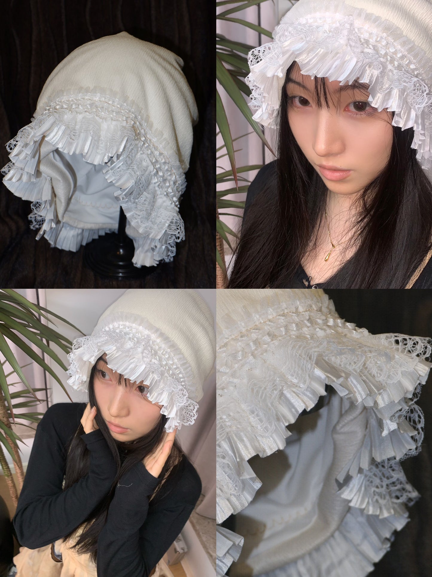Handmade Lace Ruffle Beanie