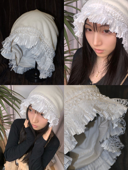 Handmade Lace Ruffle Beanie