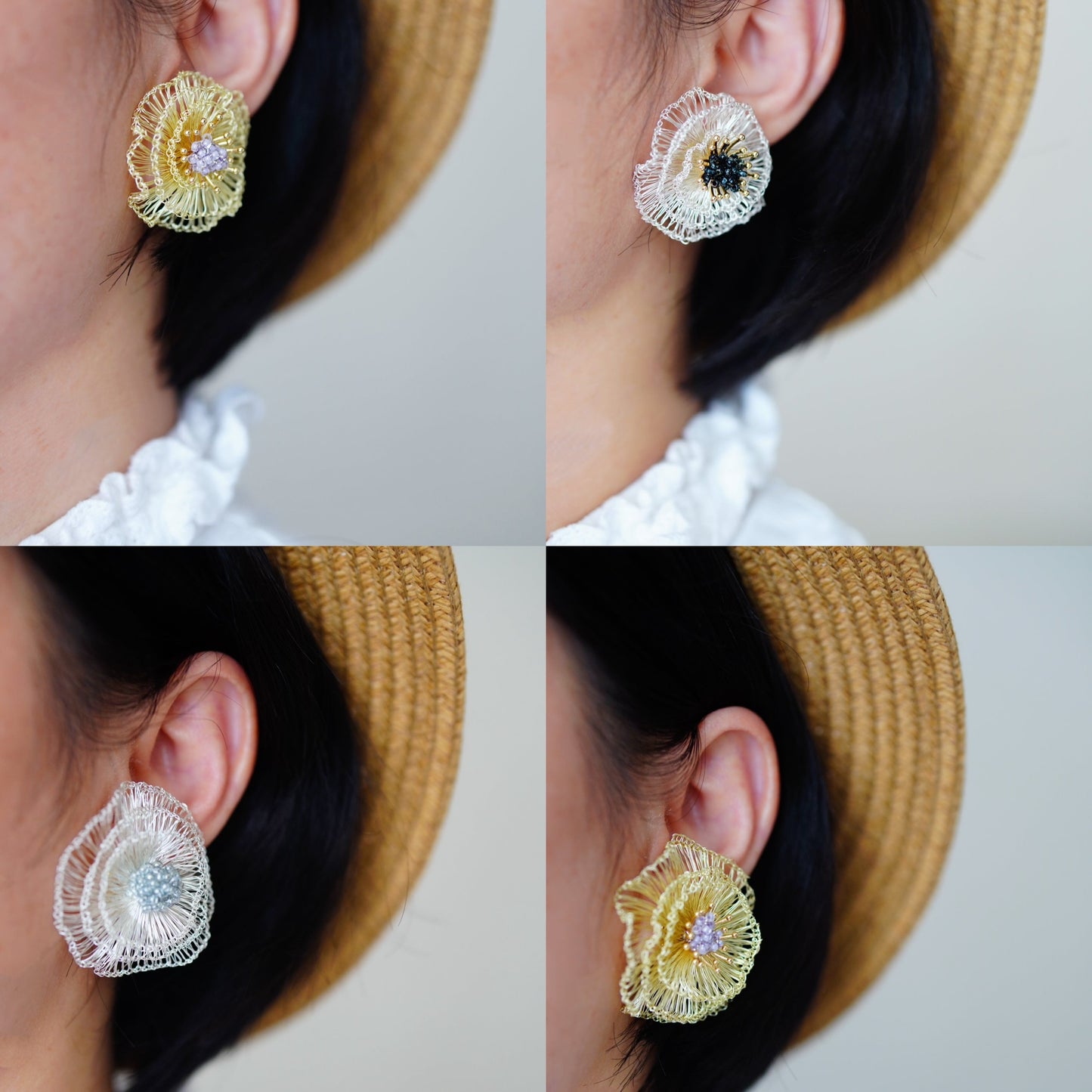 Handmade Metal Woven Flower Earrings