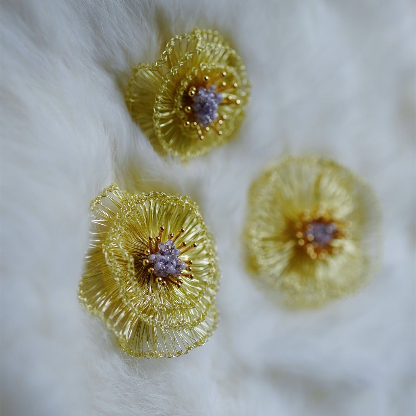 Handmade Metal Woven Flower Earrings