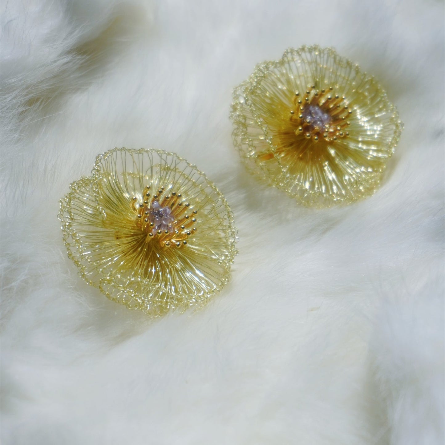 Handmade Metal Woven Flower Earrings