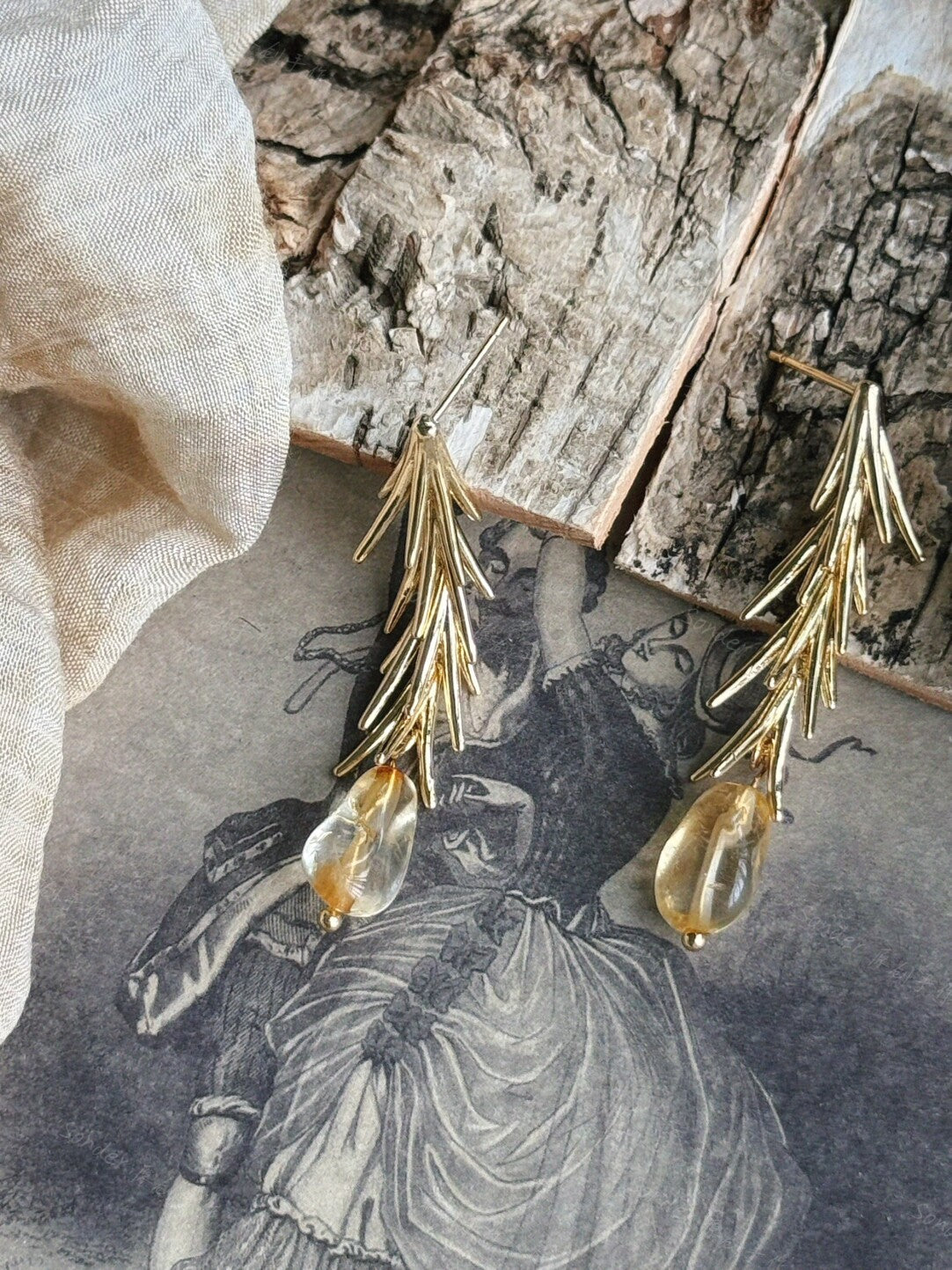 Handmade Pine Citrine Earrings