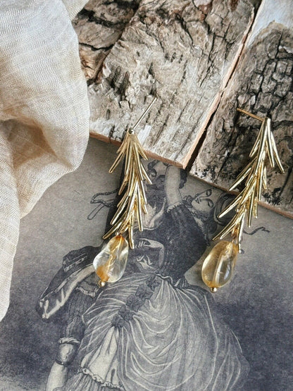 Handmade Pine Citrine Earrings