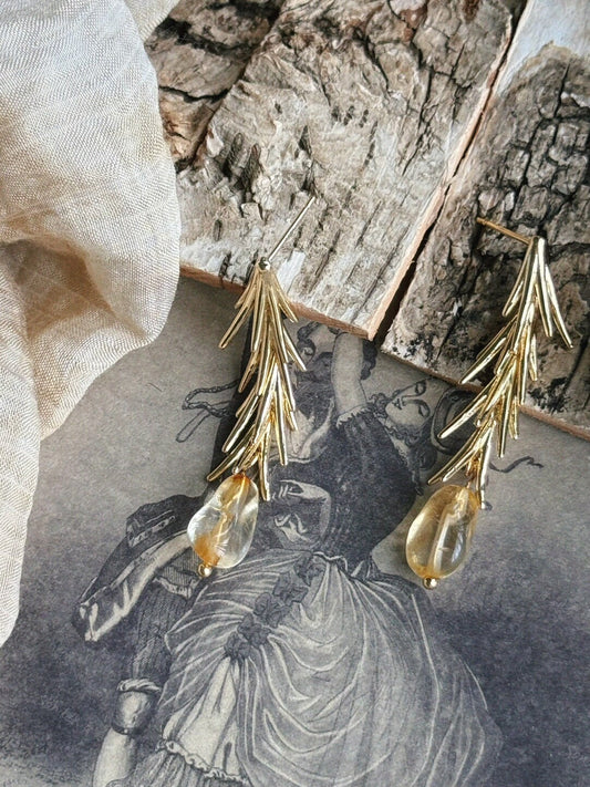 Handmade Pine Citrine Earrings