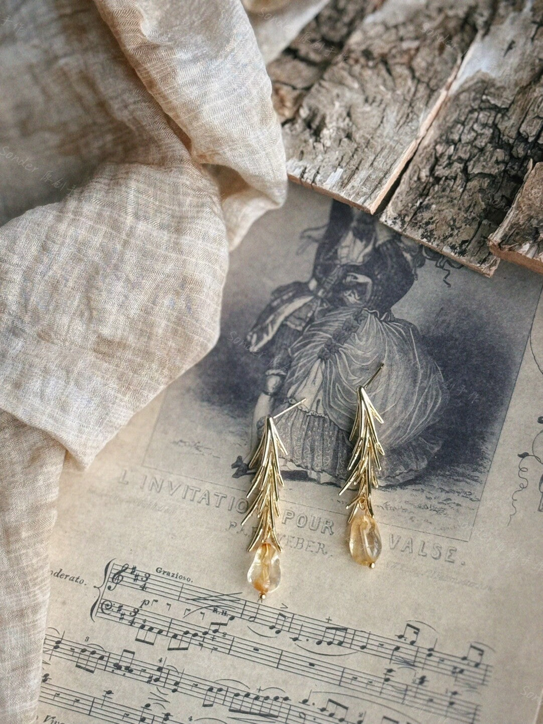 Handmade Pine Citrine Earrings