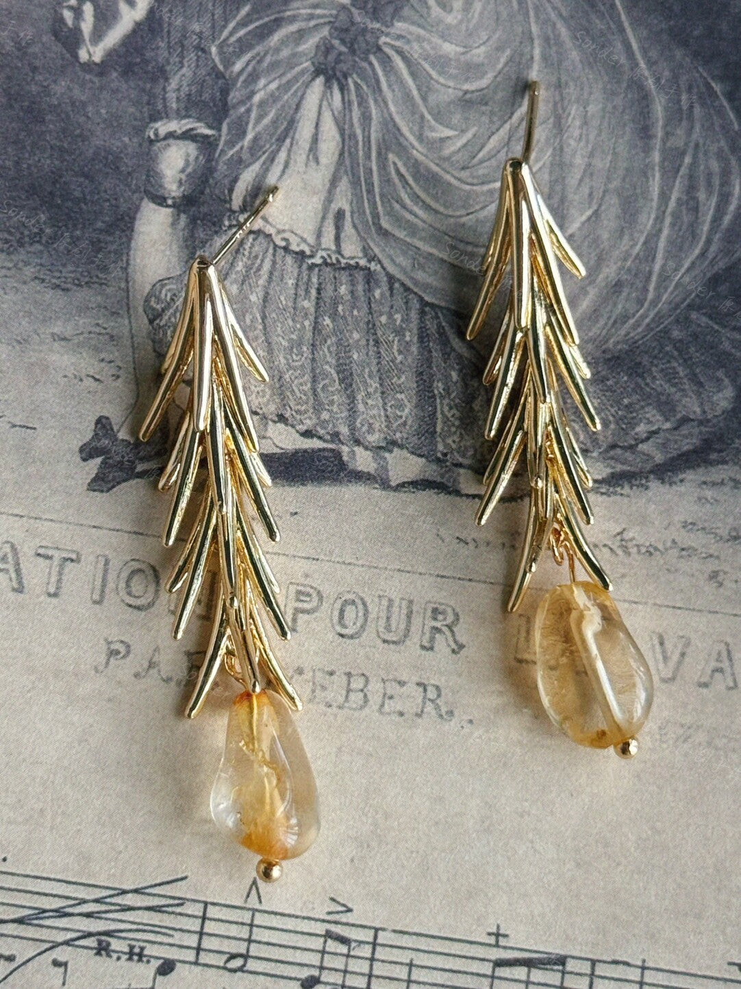 Handmade Pine Citrine Earrings