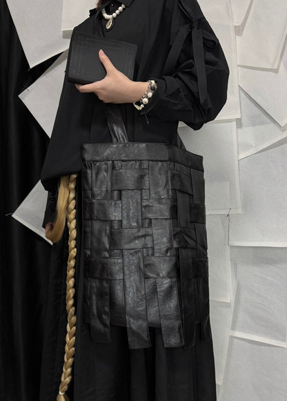 Handmade Pink Black Satin Woven Shoulder Bag