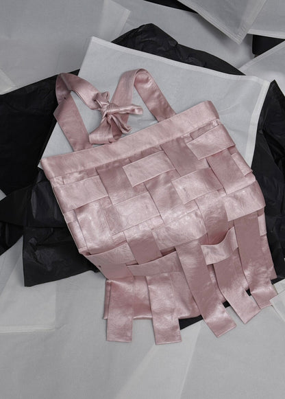 Handmade Pink Black Satin Woven Shoulder Bag