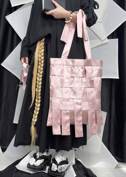 Handmade Pink Black Satin Woven Shoulder Bag