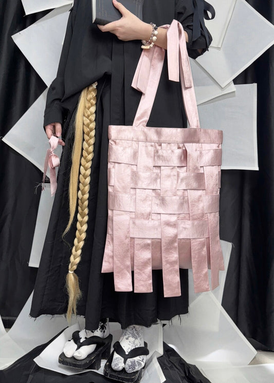 Handmade Pink Black Satin Woven Shoulder Bag