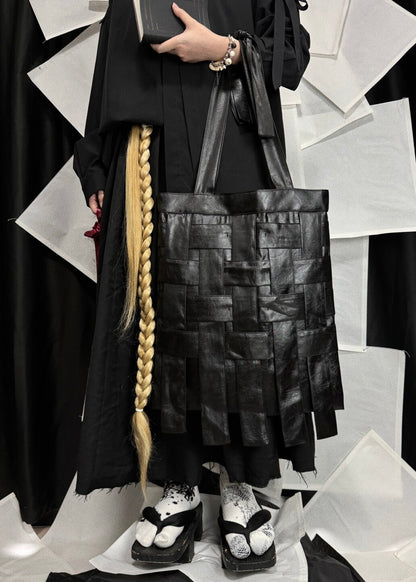 Handmade Pink Black Satin Woven Shoulder Bag