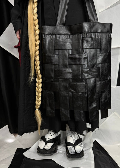 Handmade Pink Black Satin Woven Shoulder Bag