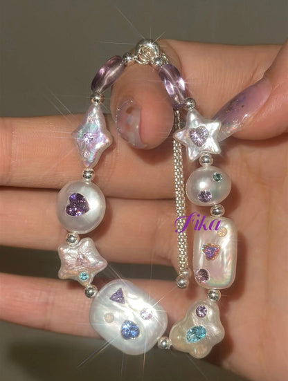Handmade Purple Wish Star Beaded Bracelet
