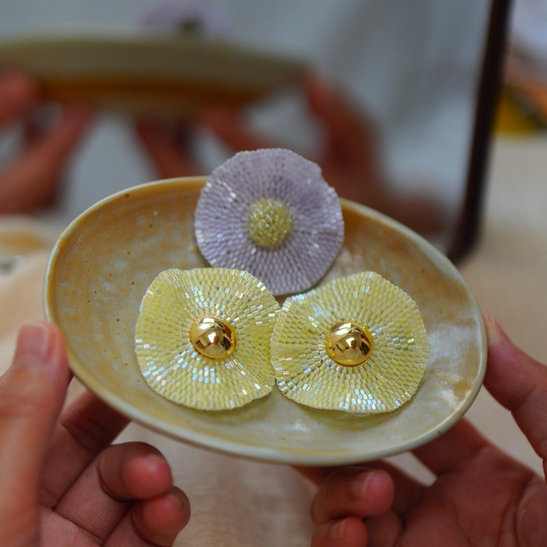 Handmade Seed Beaded Flower Earrings