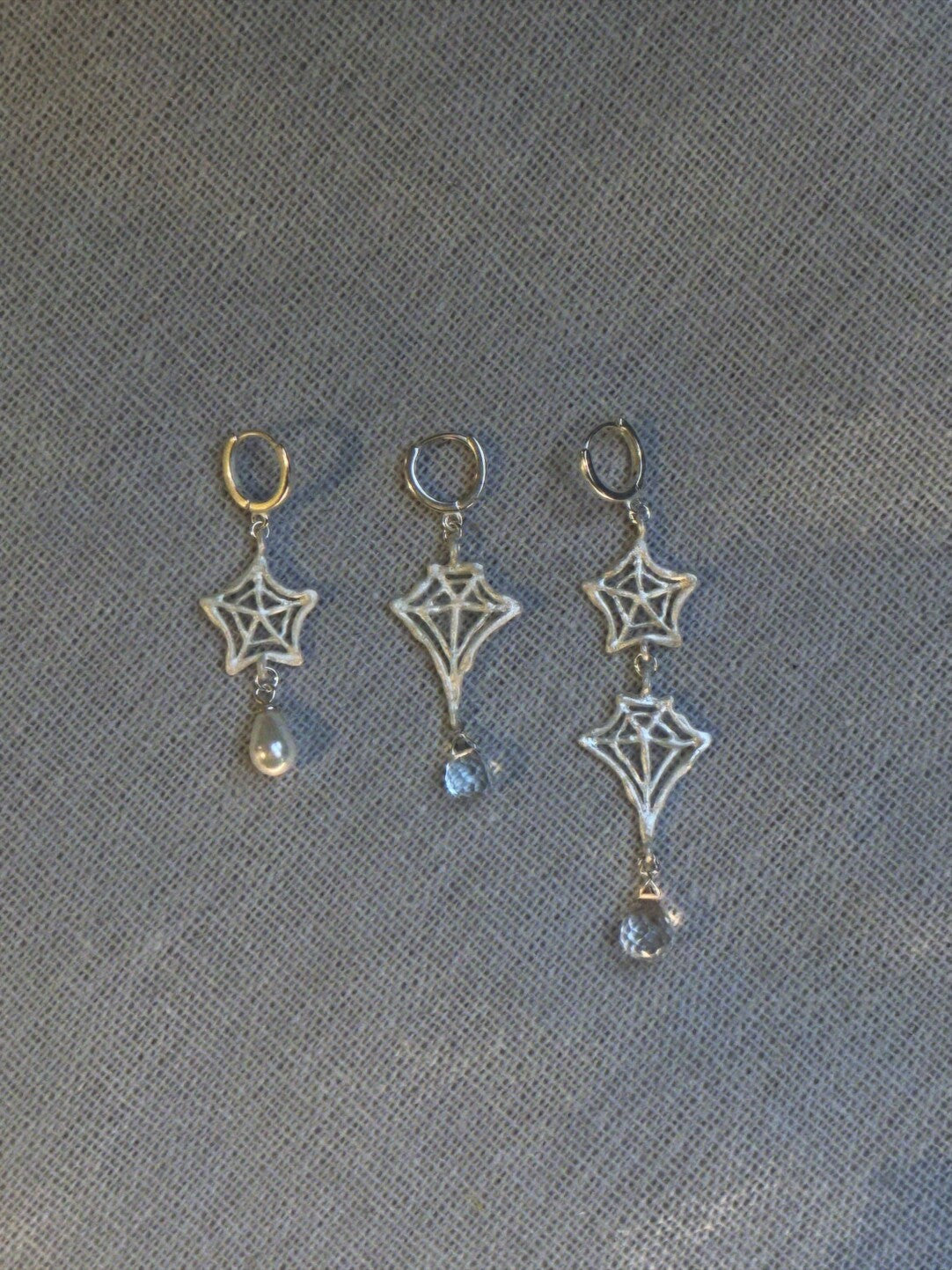 Handmade Spider Web Star Gemstone Silver Single Earring