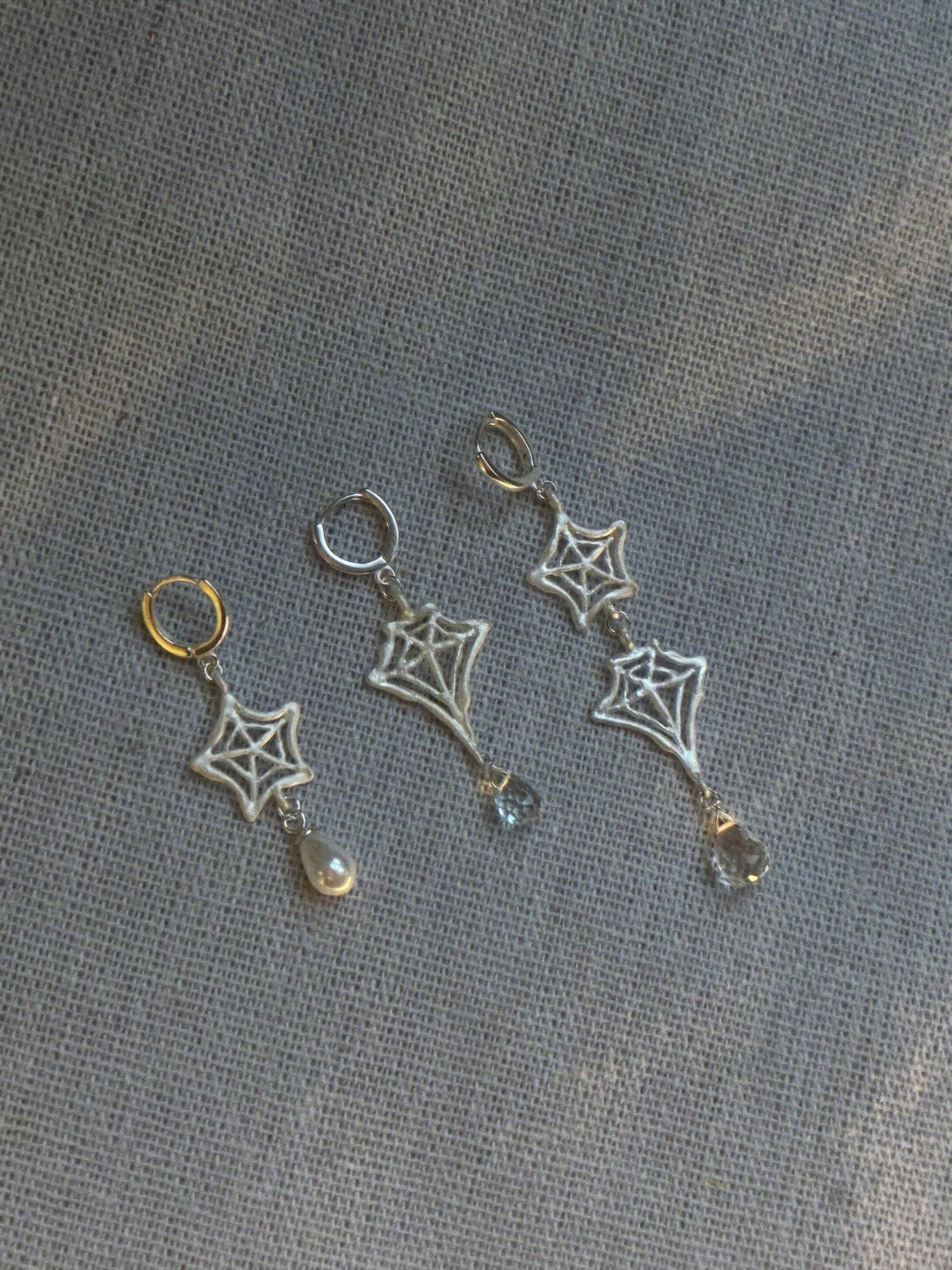 Handmade Spider Web Star Gemstone Silver Single Earring