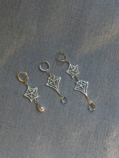 Handmade Spider Web Star Gemstone Silver Single Earring