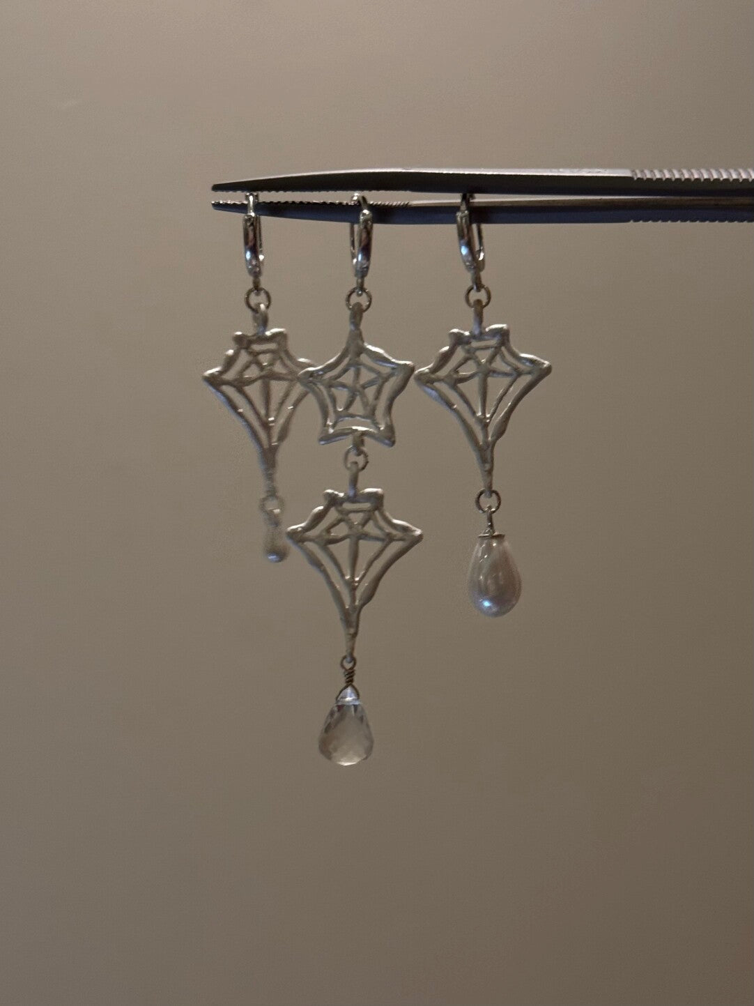 Handmade Spider Web Star Gemstone Silver Single Earring