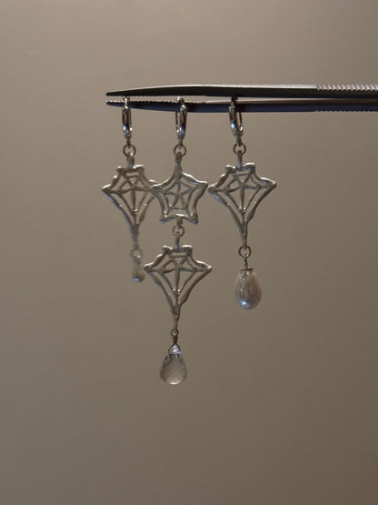 Handmade Spider Web Star Gemstone Silver Single Earring