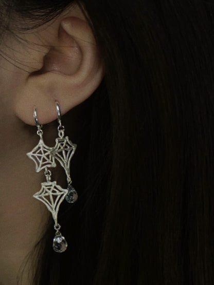 Handmade Spider Web Star Gemstone Silver Single Earring