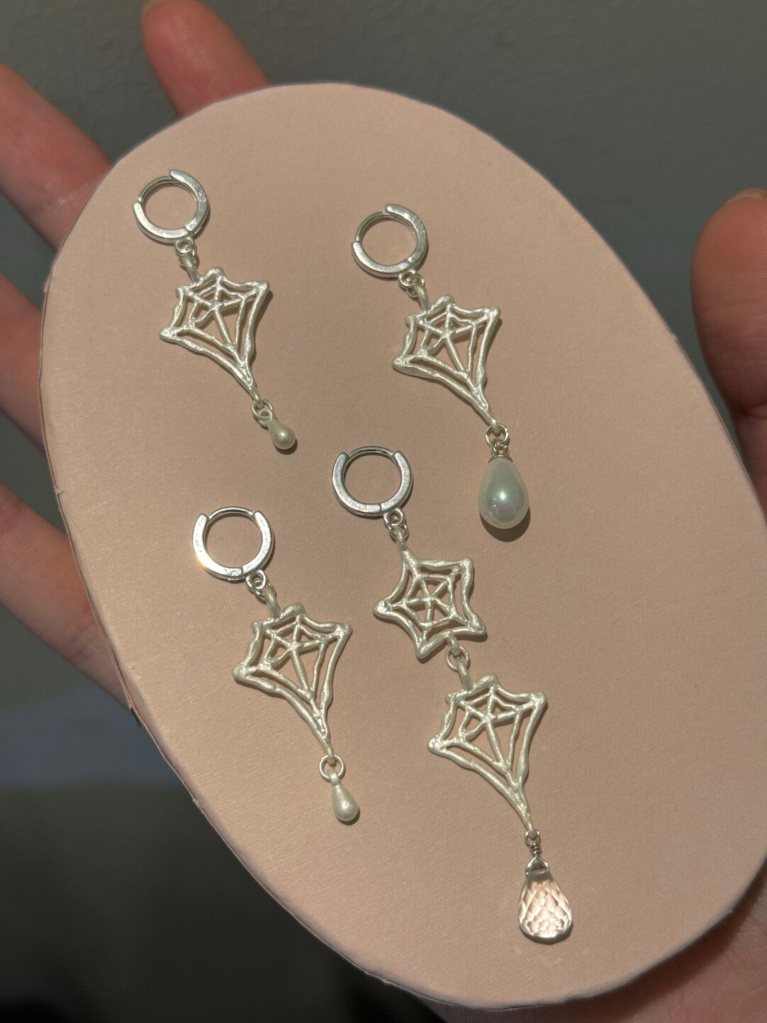 Handmade Spider Web Star Gemstone Silver Single Earring