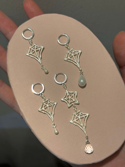 Handmade Spider Web Star Gemstone Silver Single Earring