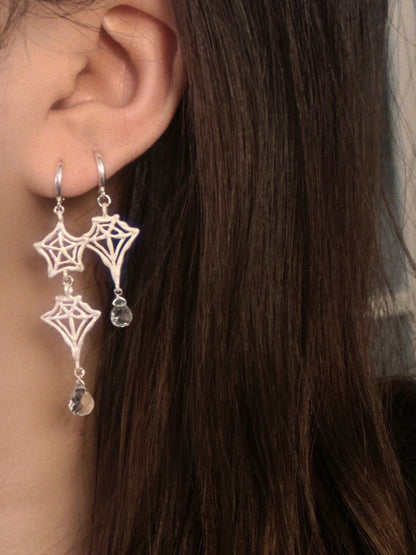 Handmade Spider Web Star Gemstone Silver Single Earring