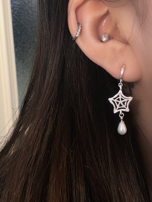 Handmade Spider Web Star Gemstone Silver Single Earring