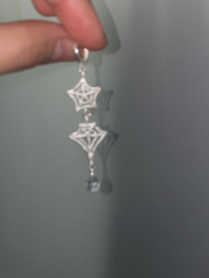 Handmade Spider Web Star Gemstone Silver Single Earring