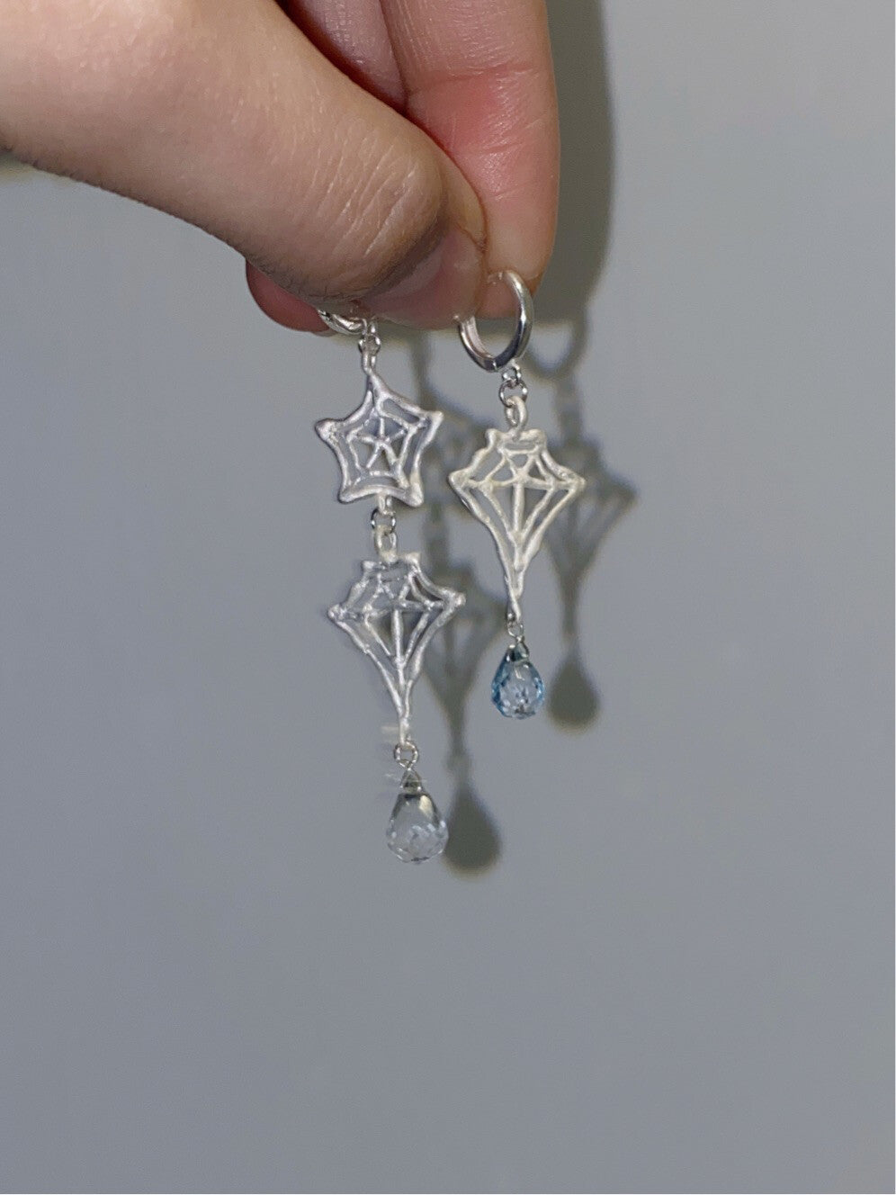 Handmade Spider Web Star Gemstone Silver Single Earring