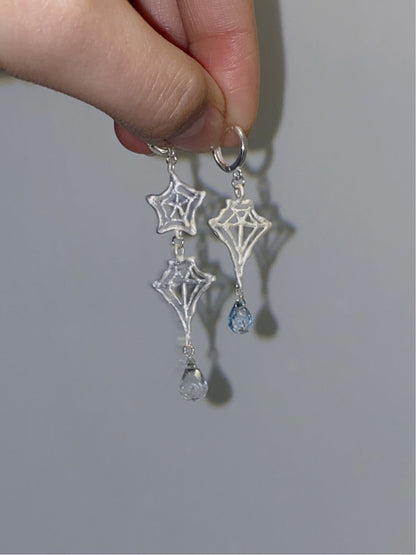 Handmade Spider Web Star Gemstone Silver Single Earring