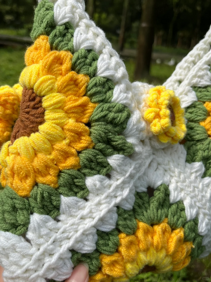 Handmade Sunflower Crochet Shoulder Bag