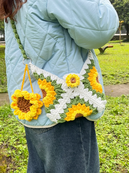 Handmade Sunflower Crochet Shoulder Bag
