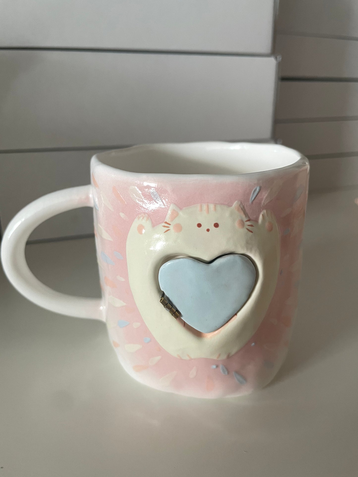 Handmade Surprise Cat's Heart Ceramic Cup