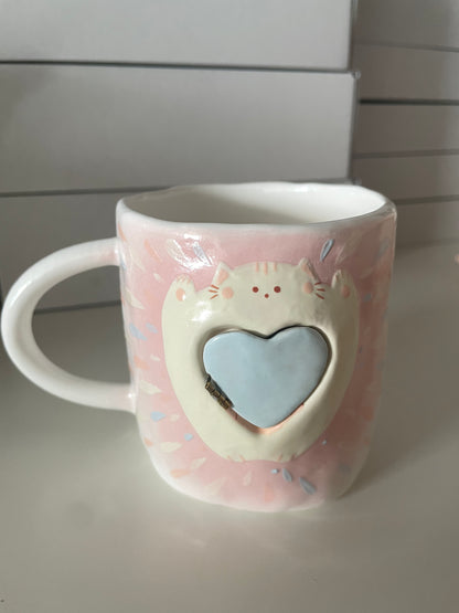 Handmade Surprise Cat's Heart Ceramic Cup