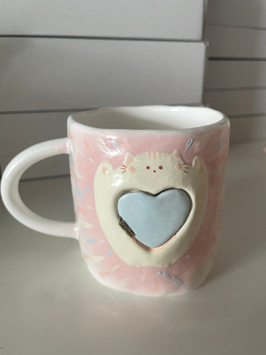 Handmade Surprise Cat's Heart Ceramic Cup