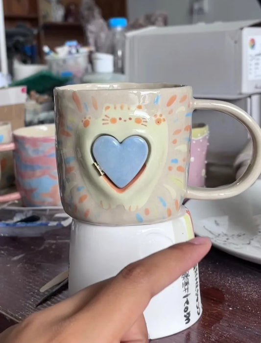Handmade Surprise Cat's Heart Ceramic Cup