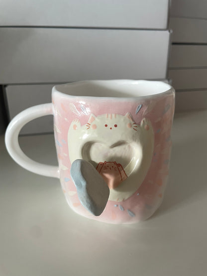 Handmade Surprise Cat's Heart Ceramic Cup