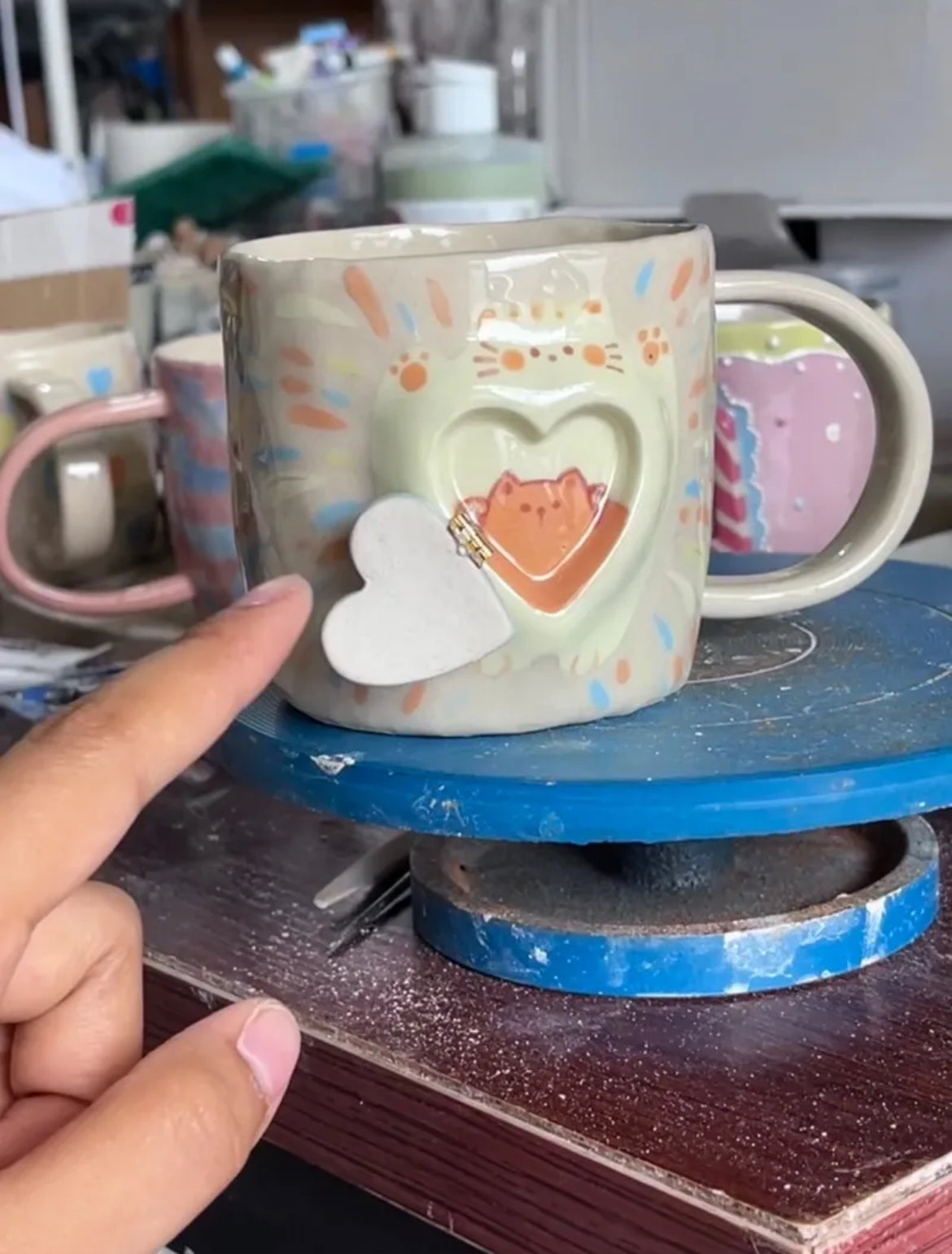 Handmade Surprise Cat's Heart Ceramic Cup